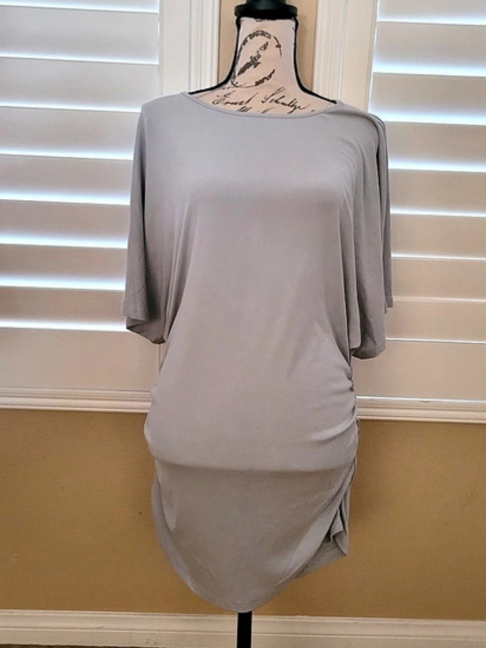 OGL Effortless Boatneck Batwing Sleeve Side-Ruched Top Gray Blue 2XL